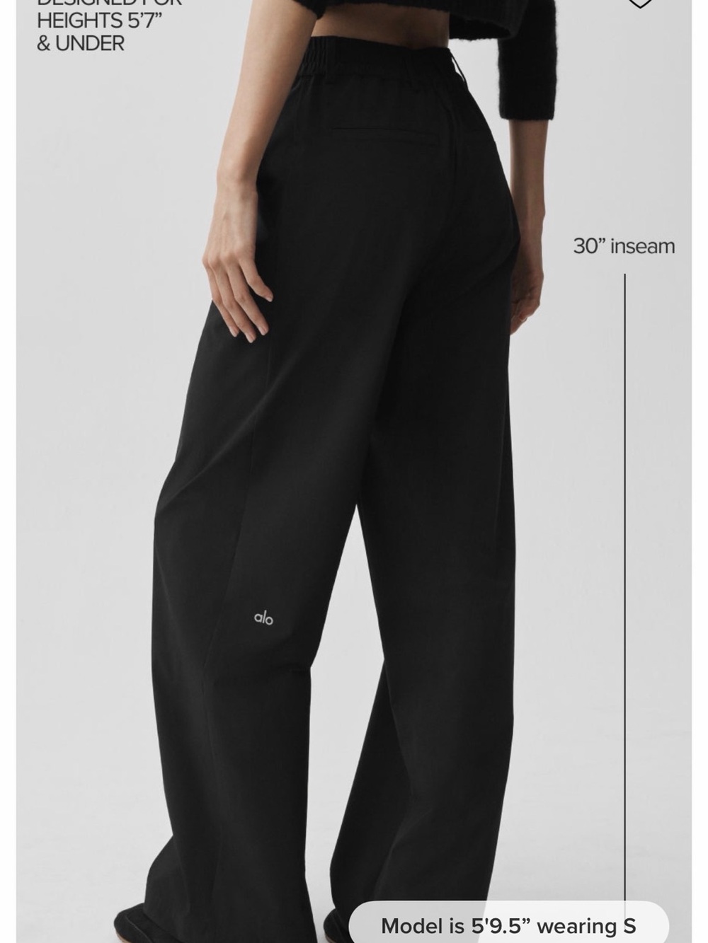 ALO Yoga Black High Waist Pursuit Trousers 30” inseam